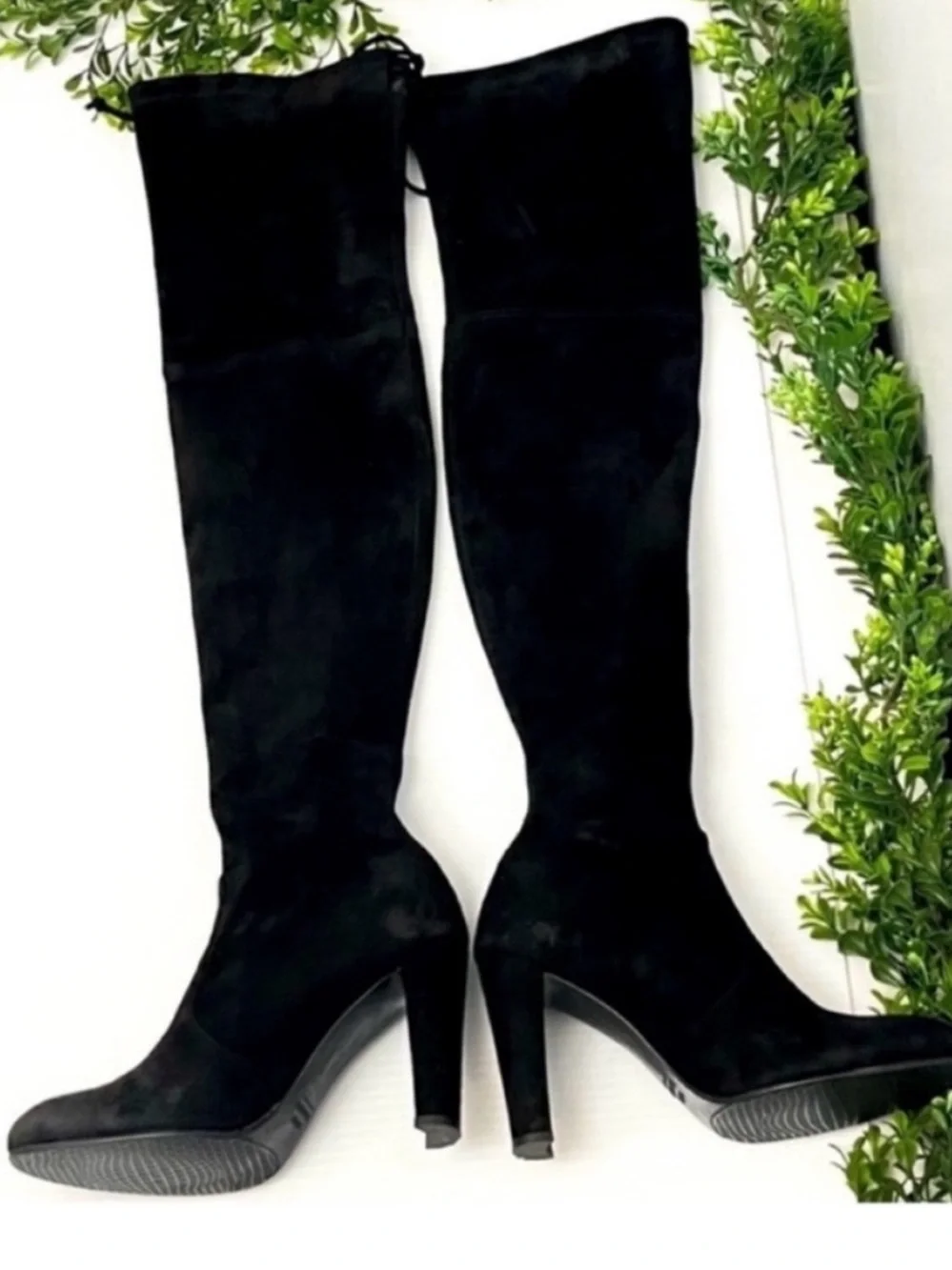 Stuart Weitzman Highland Over-the-Knee Black Suede Heeled Boots Fashion Size 6.5